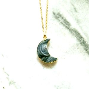 Druzy Quartz Swirl Moon Necklace